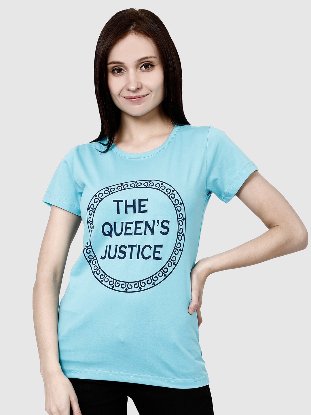 

CHOZI Women Turquoise Blue Typography Printed Bio Finish T-shirt