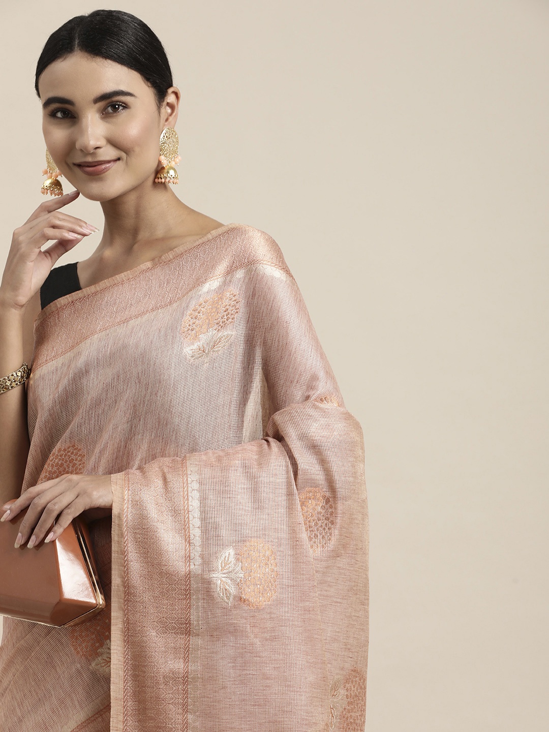 

VISHNU WEAVES Pink Ethnic Motifs Zari Saree