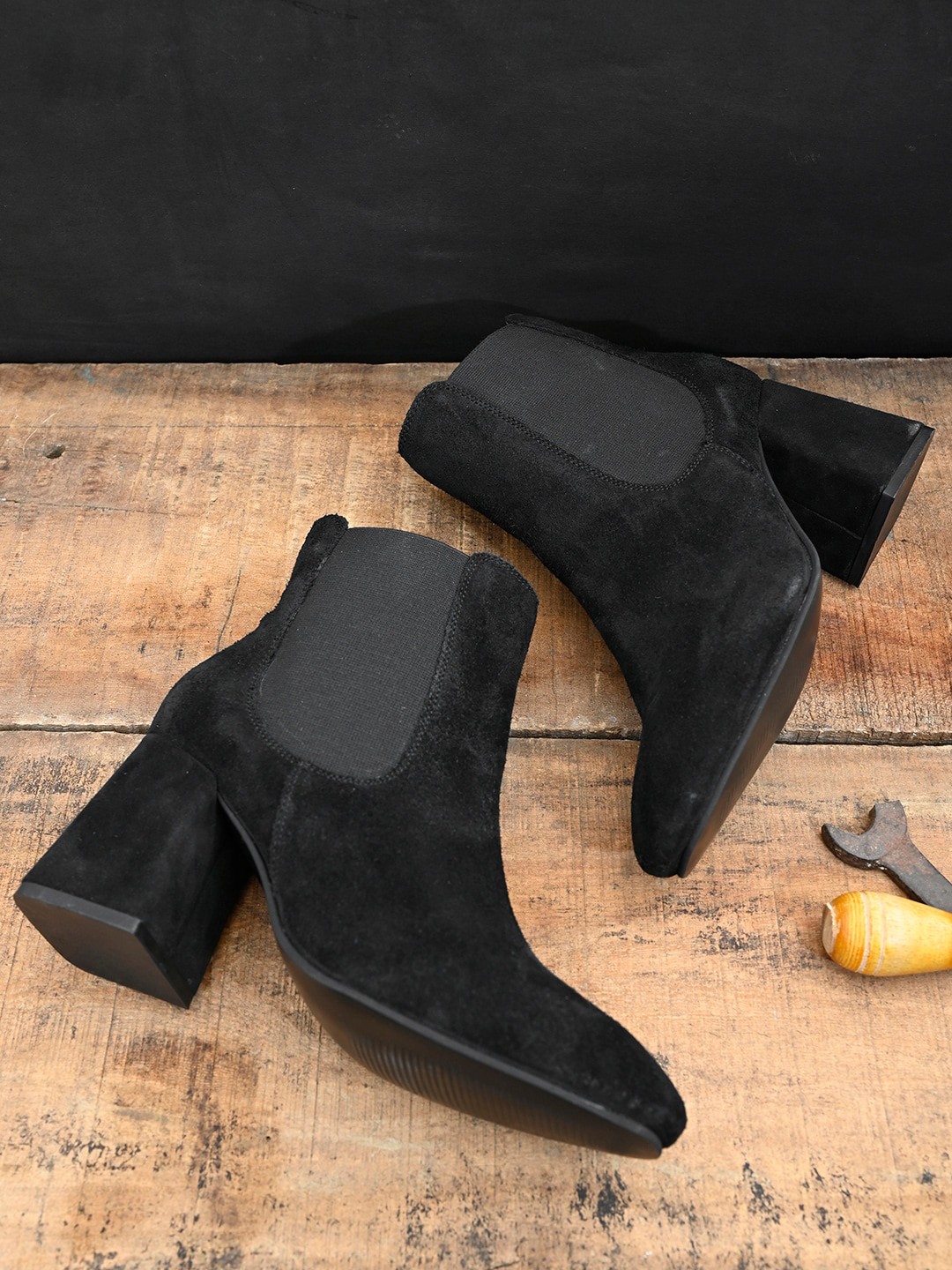 

DressBerry Women Black Suede Leather Chelsea Boots