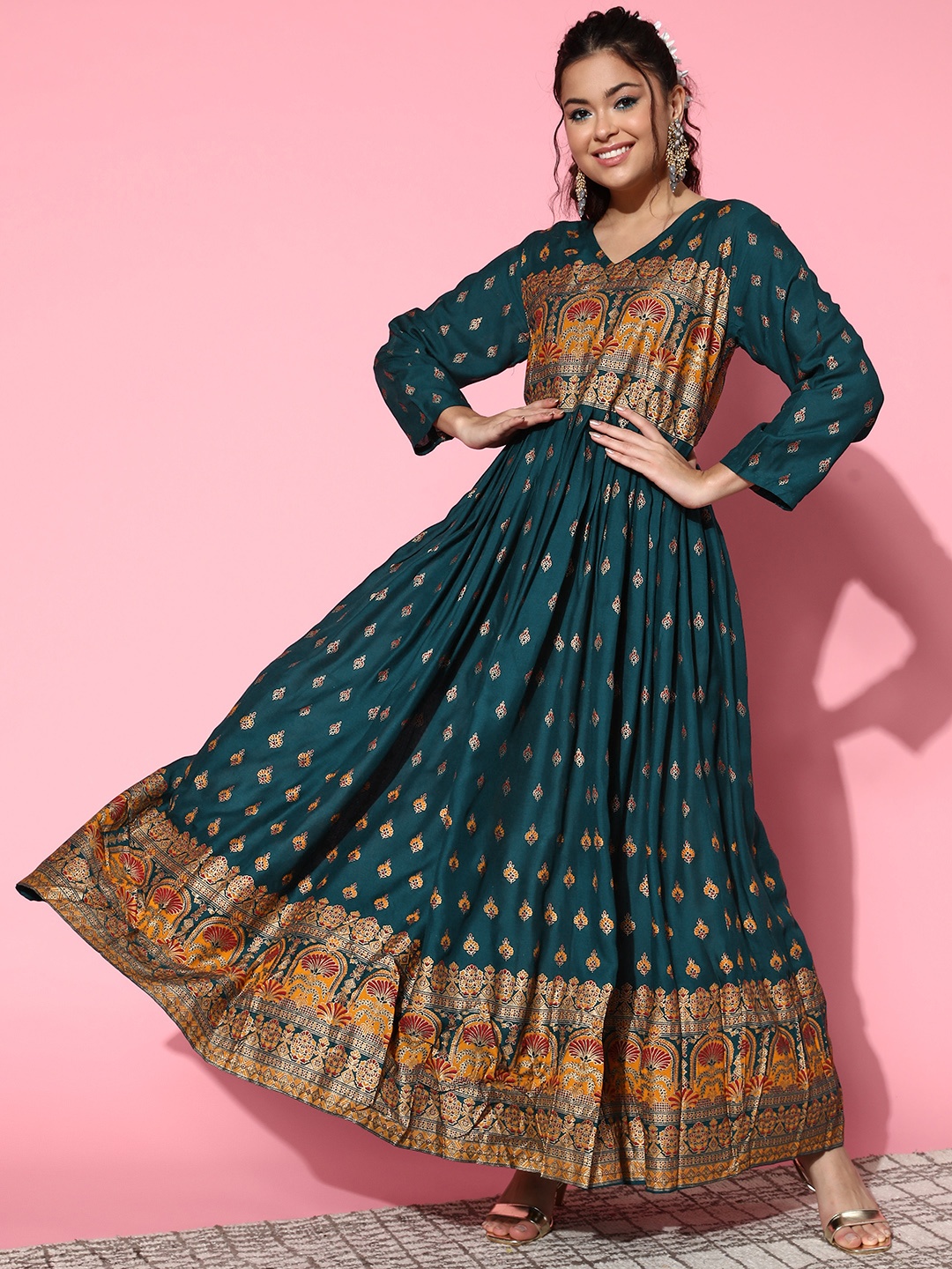 

InWeave Women Lovely Teal Viscose Rayon Volume Control Kurta