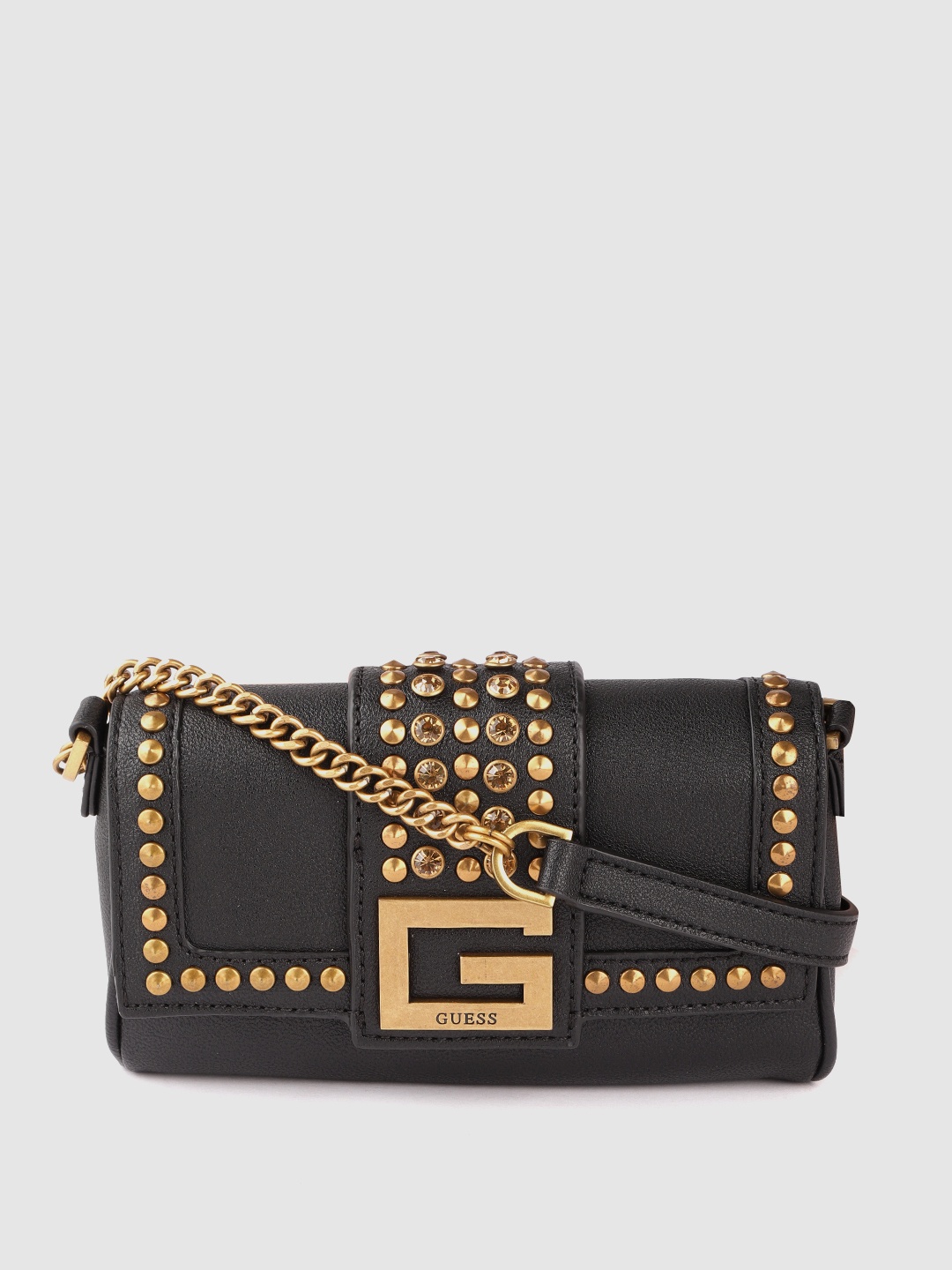 

GUESS Women Black & Women Stone Embellished Structured Sling Bag