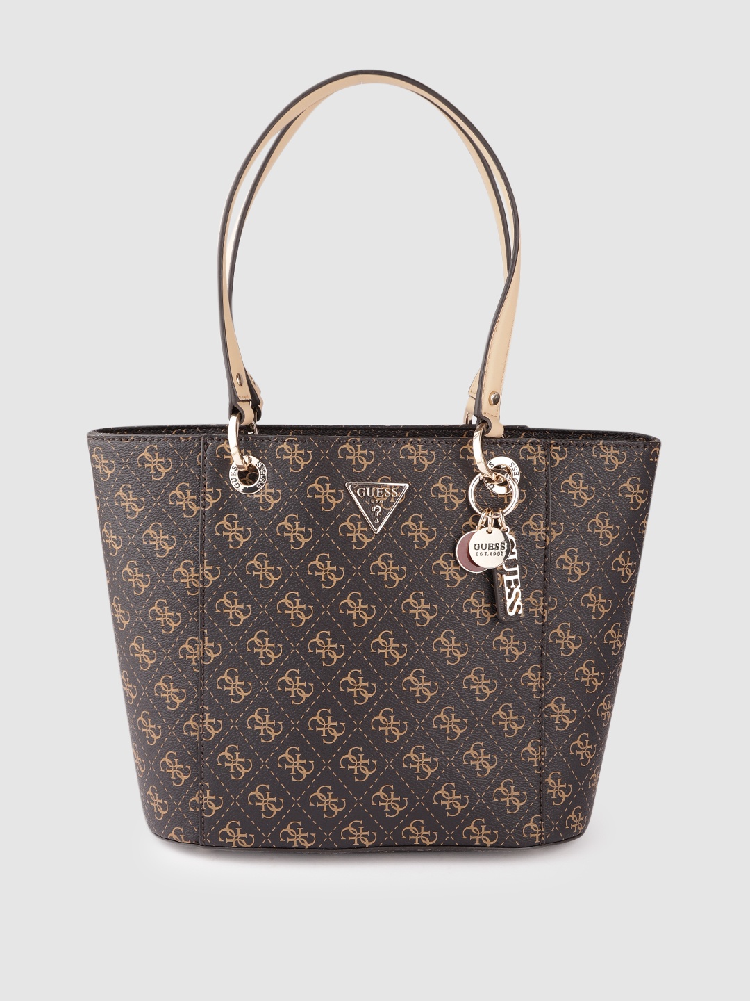 

GUESS Coffee Brown Brand Logo Print Structured Shoulder Bag
