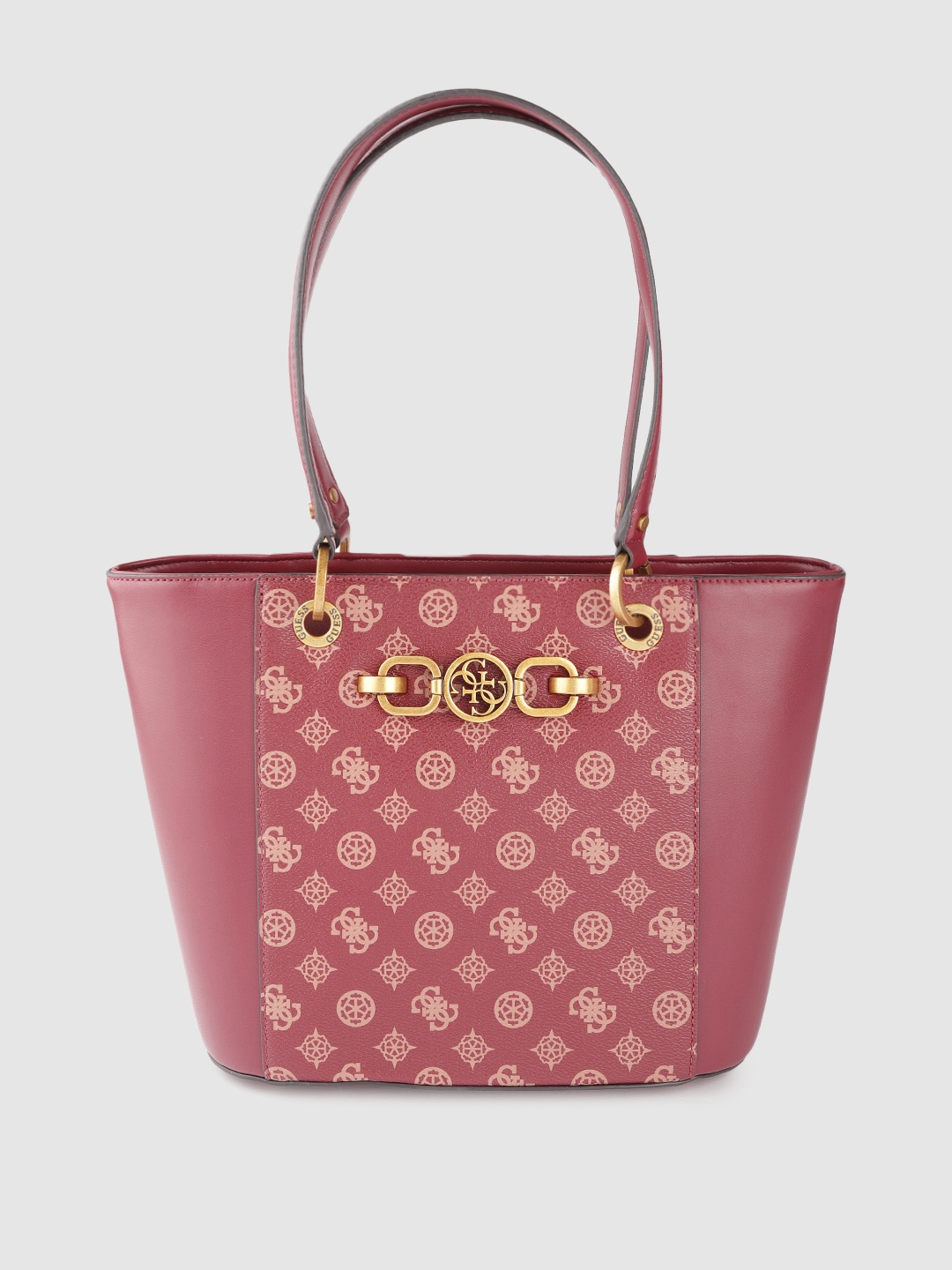

GUESS Maroon & Peach-Coloured Ethnic Motifs Printed Structured Shoulder Bag