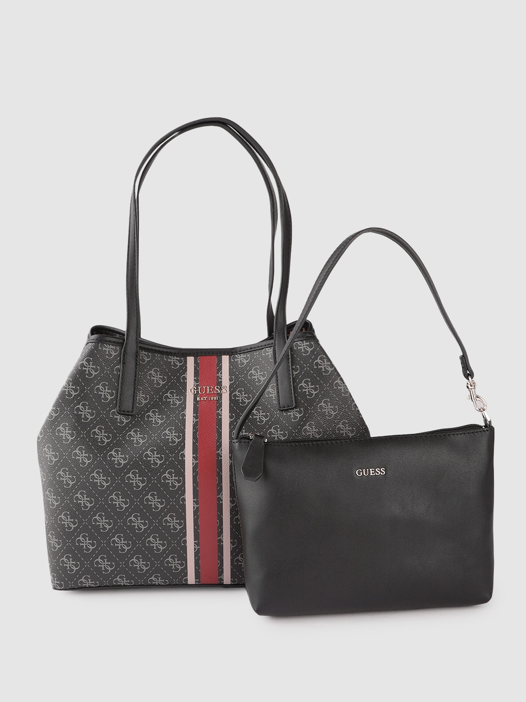

GUESS Charcoal Grey Brand Logo Print Structured Shoulder Bag