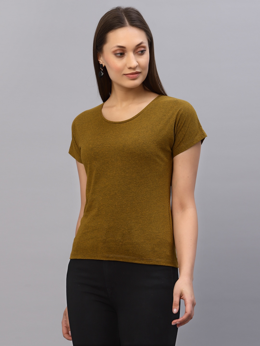 

Rigo Olive Green Extended Sleeves Pure Cotton Top