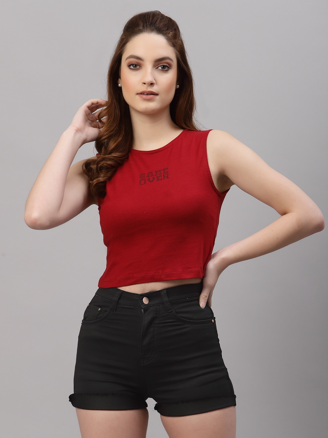 

Rigo Women Red Printed Crop Top