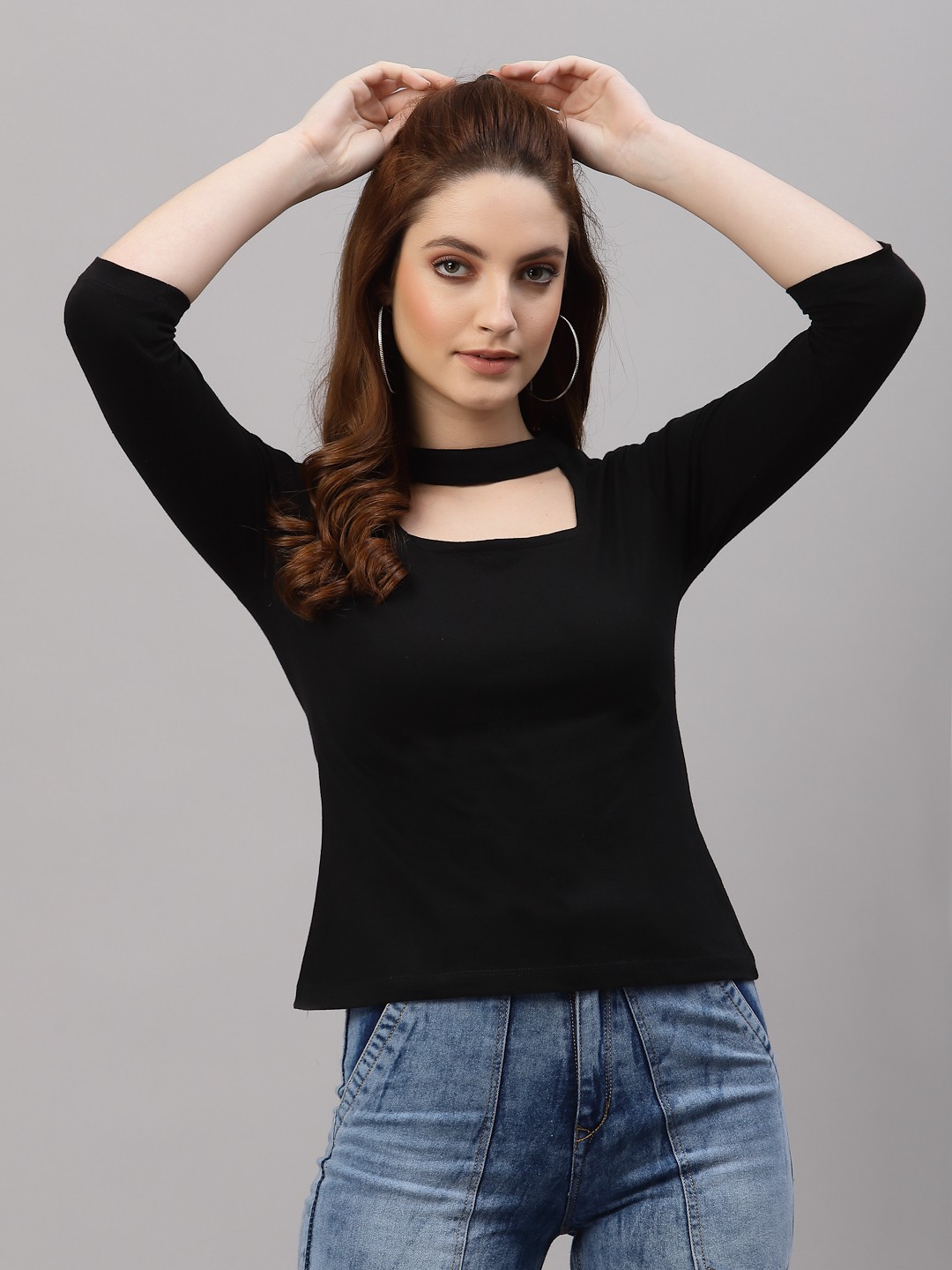 

Rigo Choker Neck Pure Cotton Top, Black