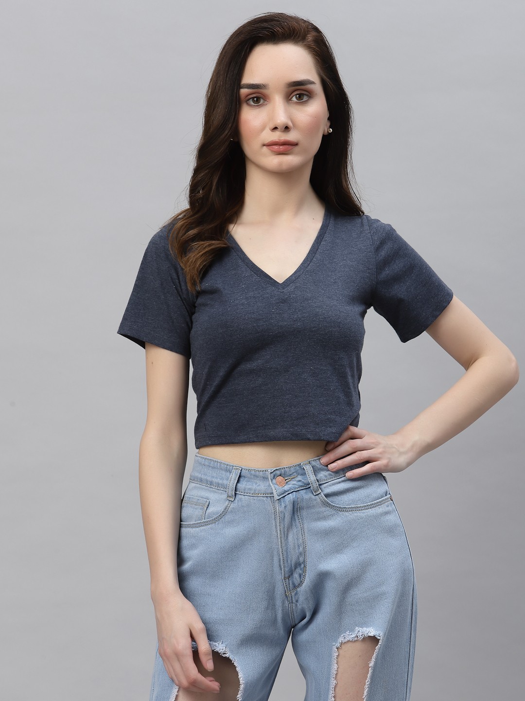 

Rigo Women Navy Blue Basic Crop Top