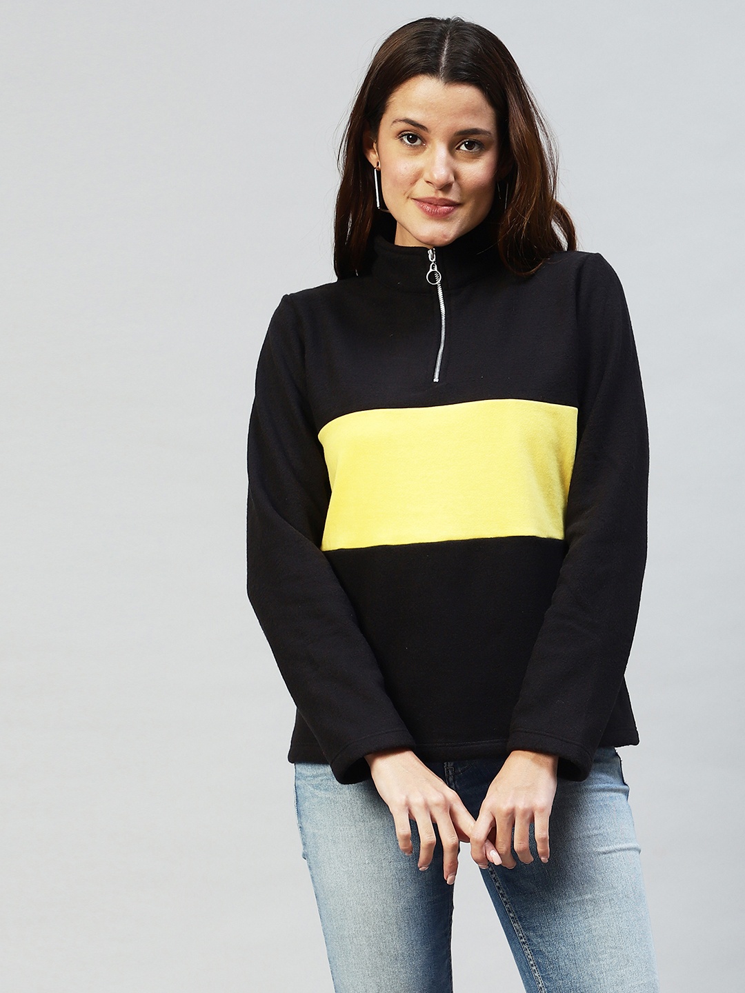 

Rigo Women Colourblocked Pullover Sweatshirt, Black