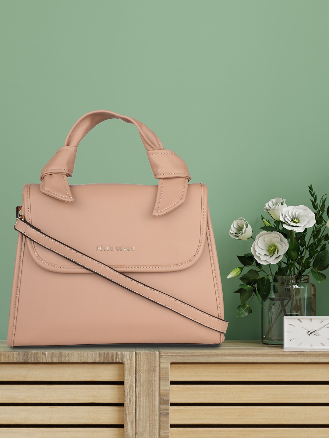 

PELLE LUXUR Pink Leather Structured Handheld Bag