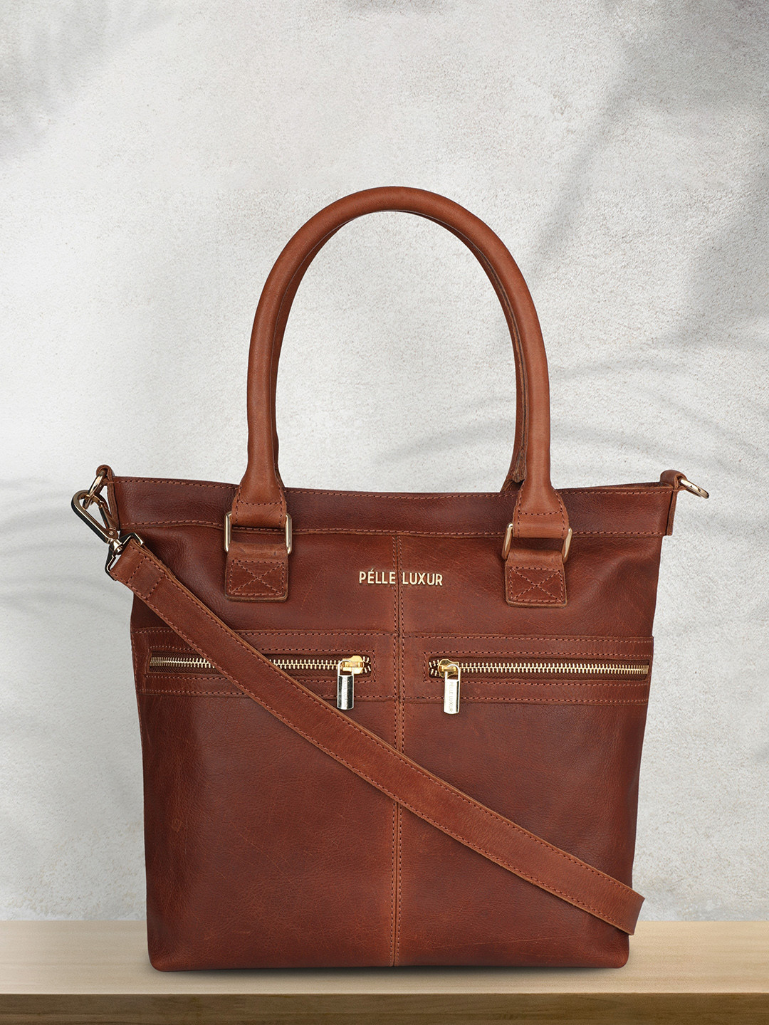 

PELLE LUXUR Women Brown Solid Leather Handheld Bag