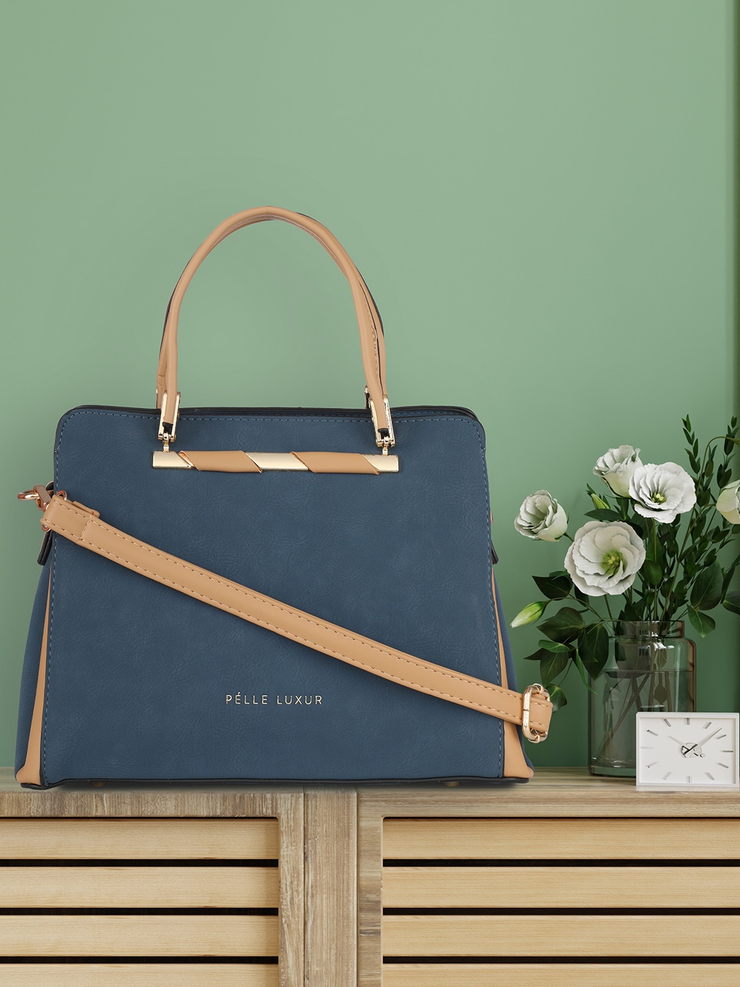 

PELLE LUXUR Blue Leather Structured Satchel