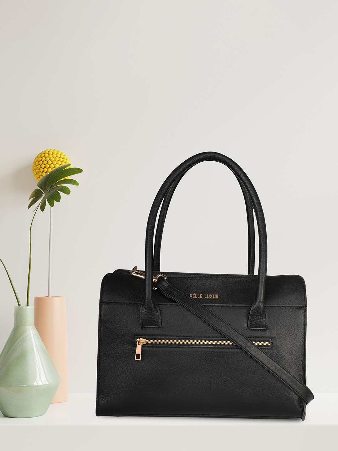 

PELLE LUXUR Black Leather Structured Handheld Bag