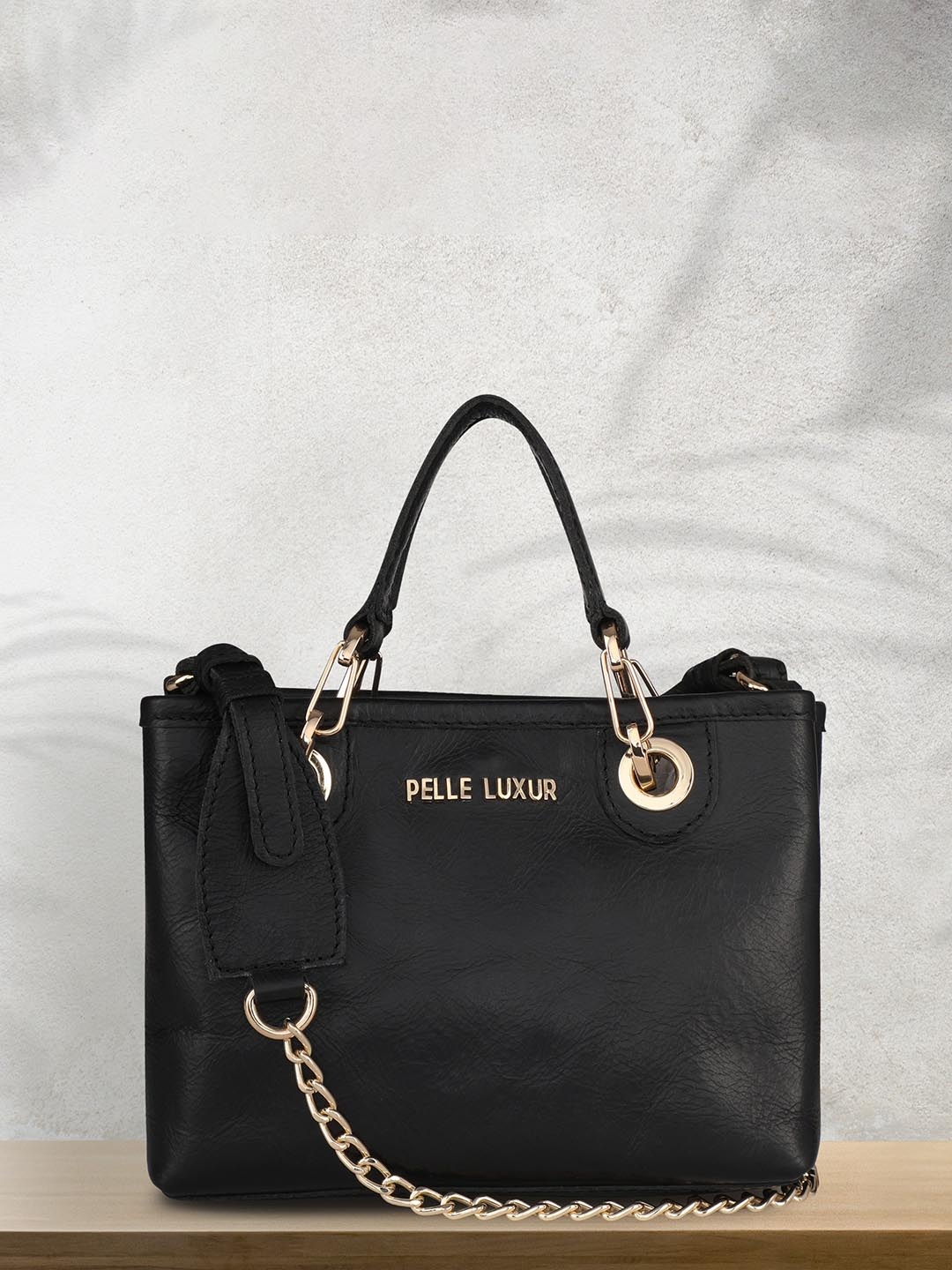 

PELLE LUXUR Black Leather Structured Handheld Bag