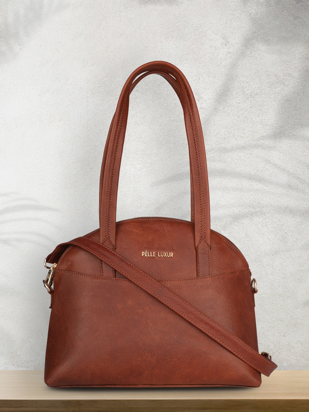 

PELLE LUXUR Brown Leather Structured Shoulder Bag