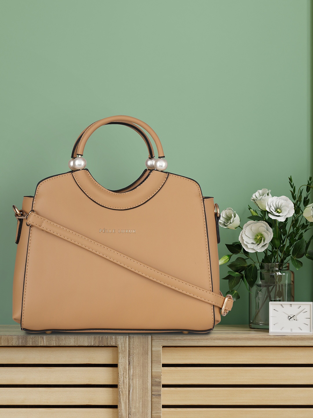 

PELLE LUXUR Beige Leather Structured Handheld Bag