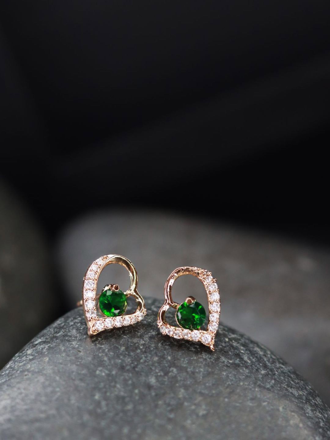 

I Jewels Green & Rose Gold Heart Shaped Studs Earrings