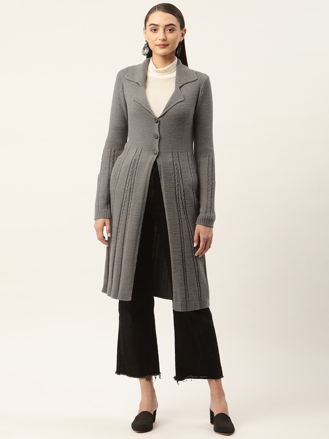 

APSLEY Women Cable Knit Longline Cardigan, Grey