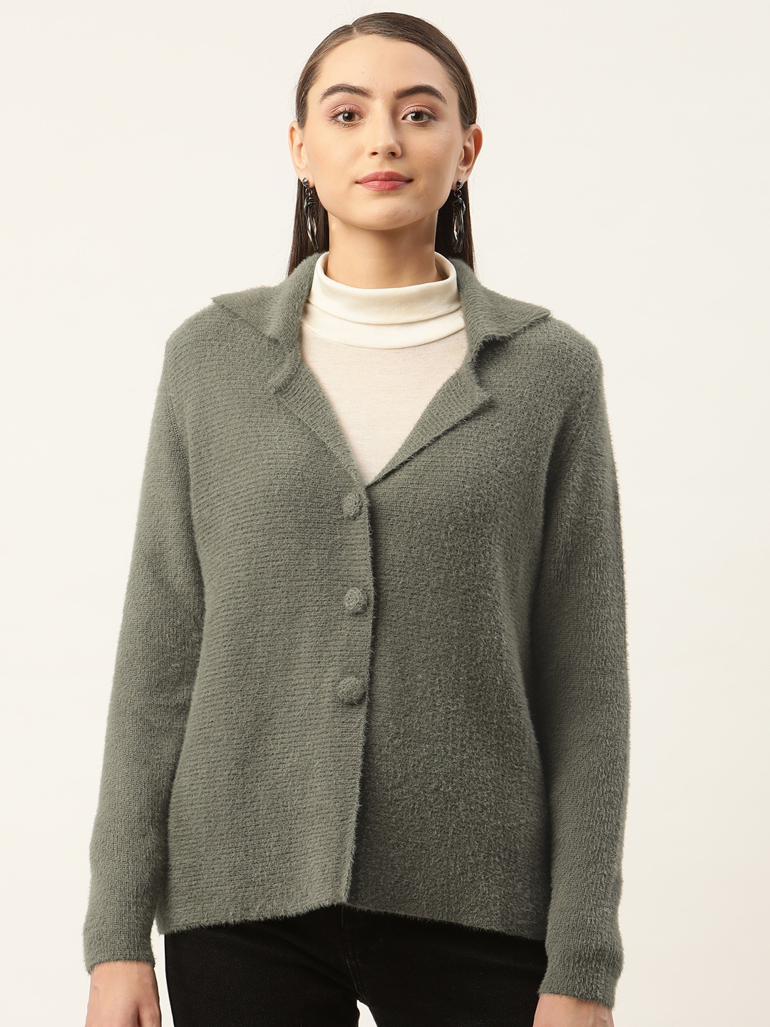 

APSLEY Women Olive Green Solid Cardigan