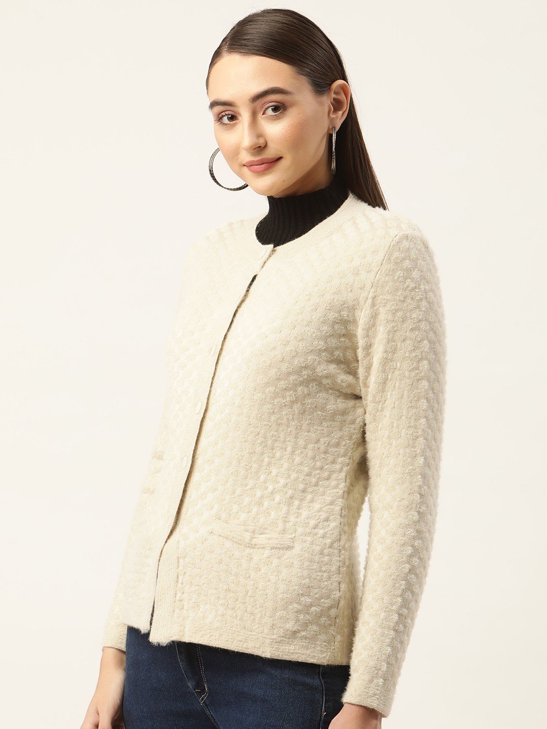 

APSLEY Women Self-Design Cardigan, Off white