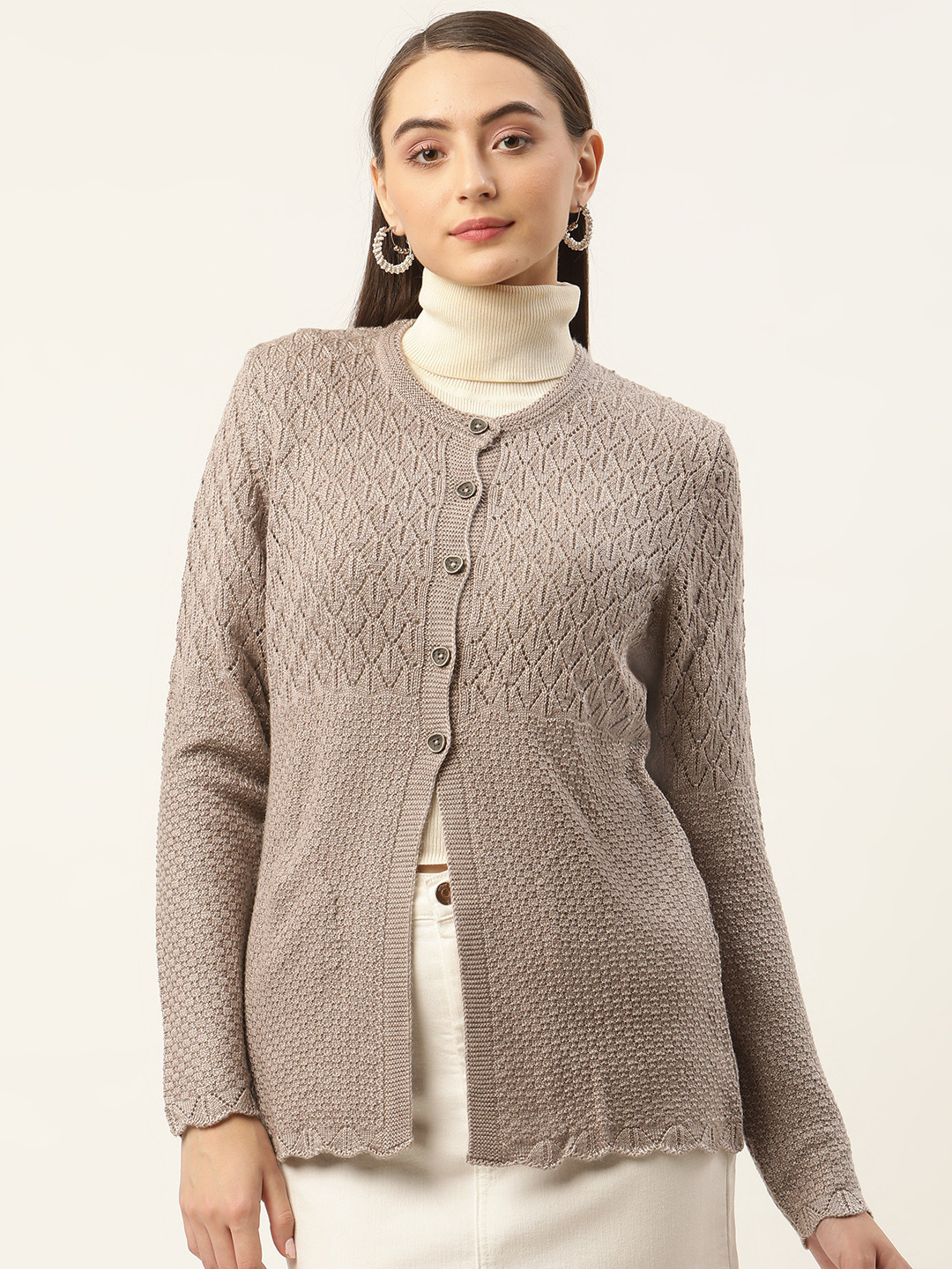 

APSLEY Women Beige Self Design Cardigan