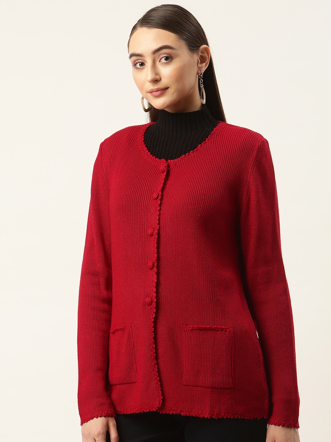 

APSLEY Women Red Solid Cardigan