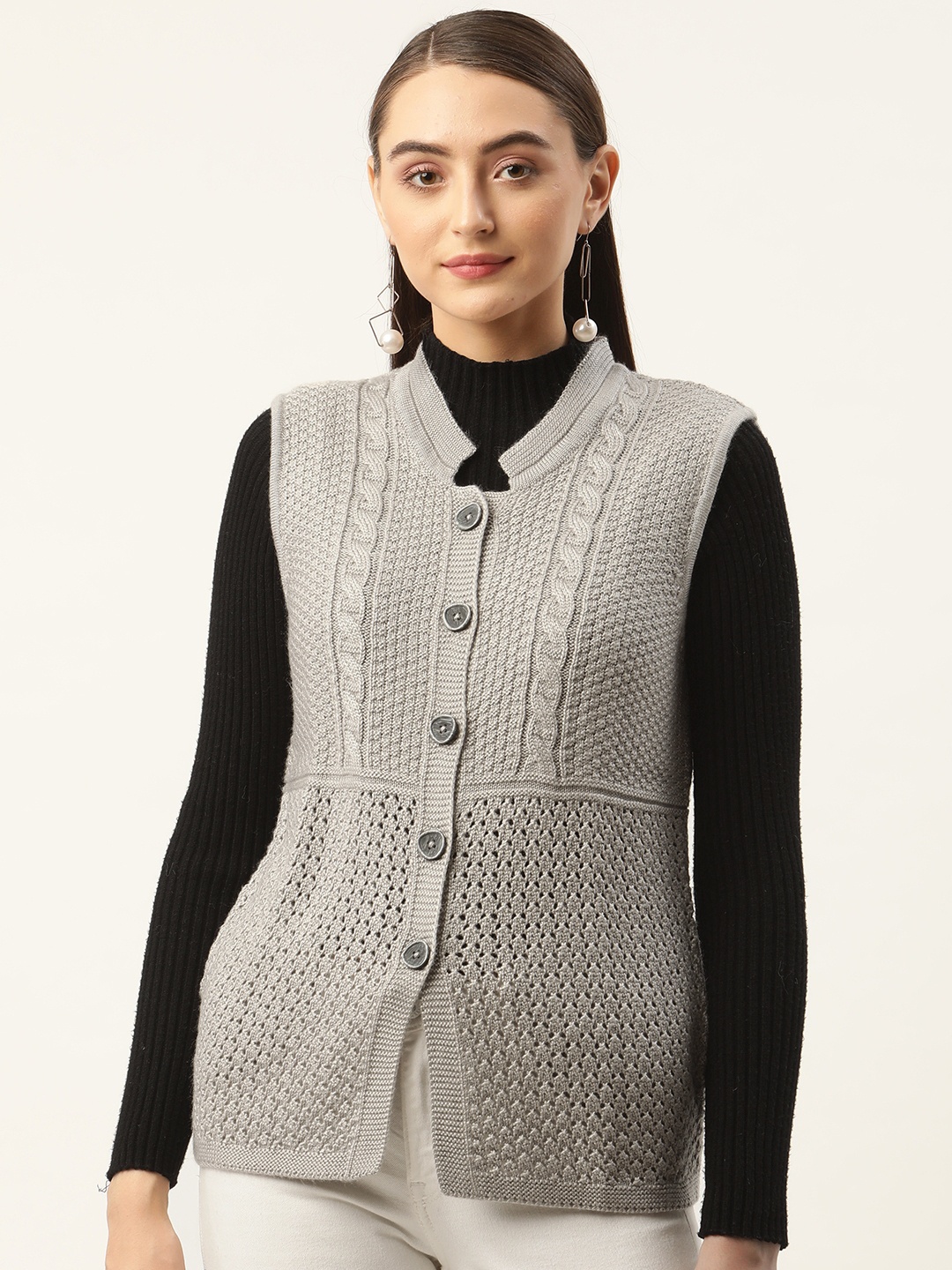 

APSLEY Women Grey Cable Knit Cardigan