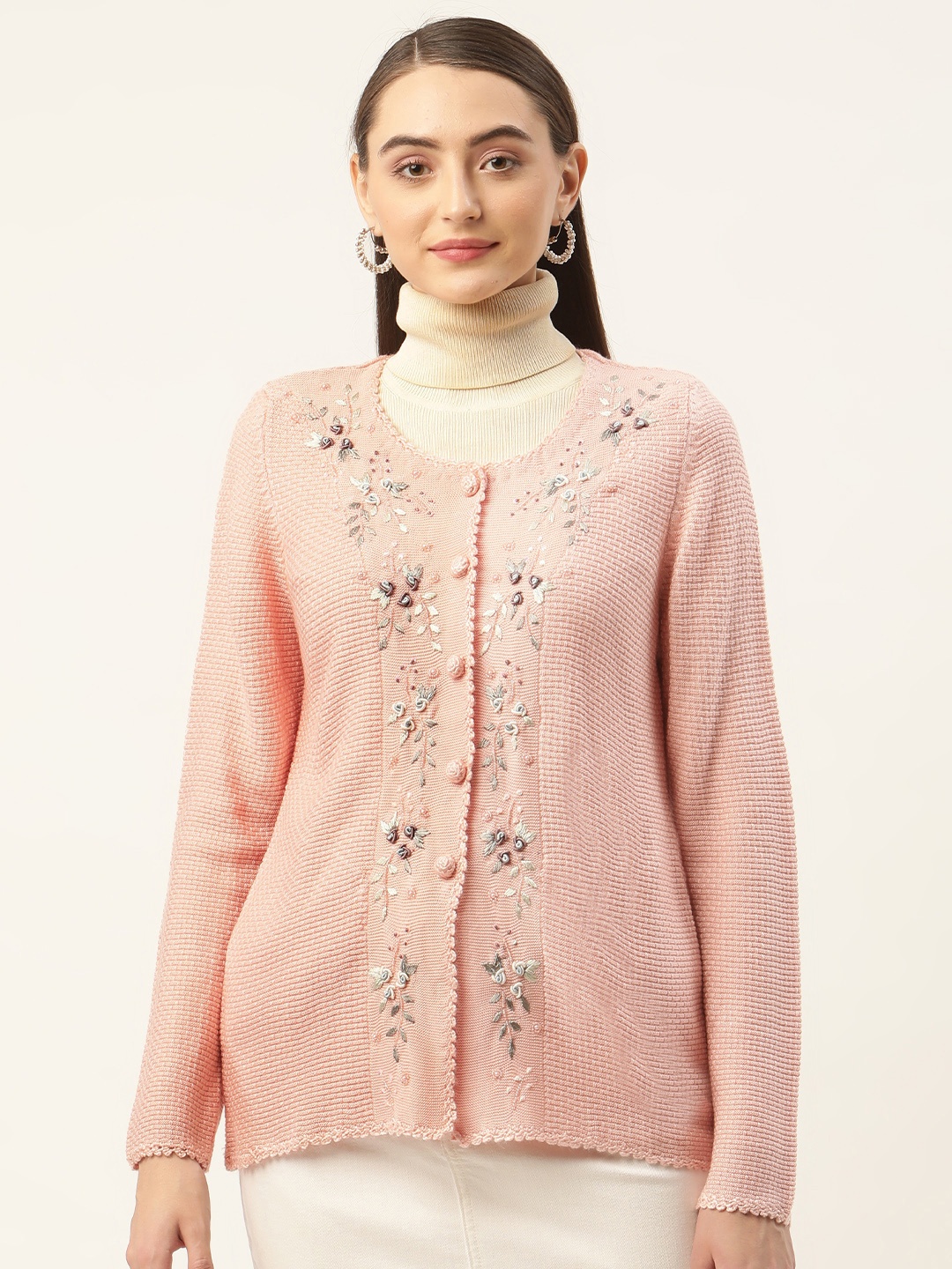 

APSLEY Women Pink Embroidered Detail Cardigan