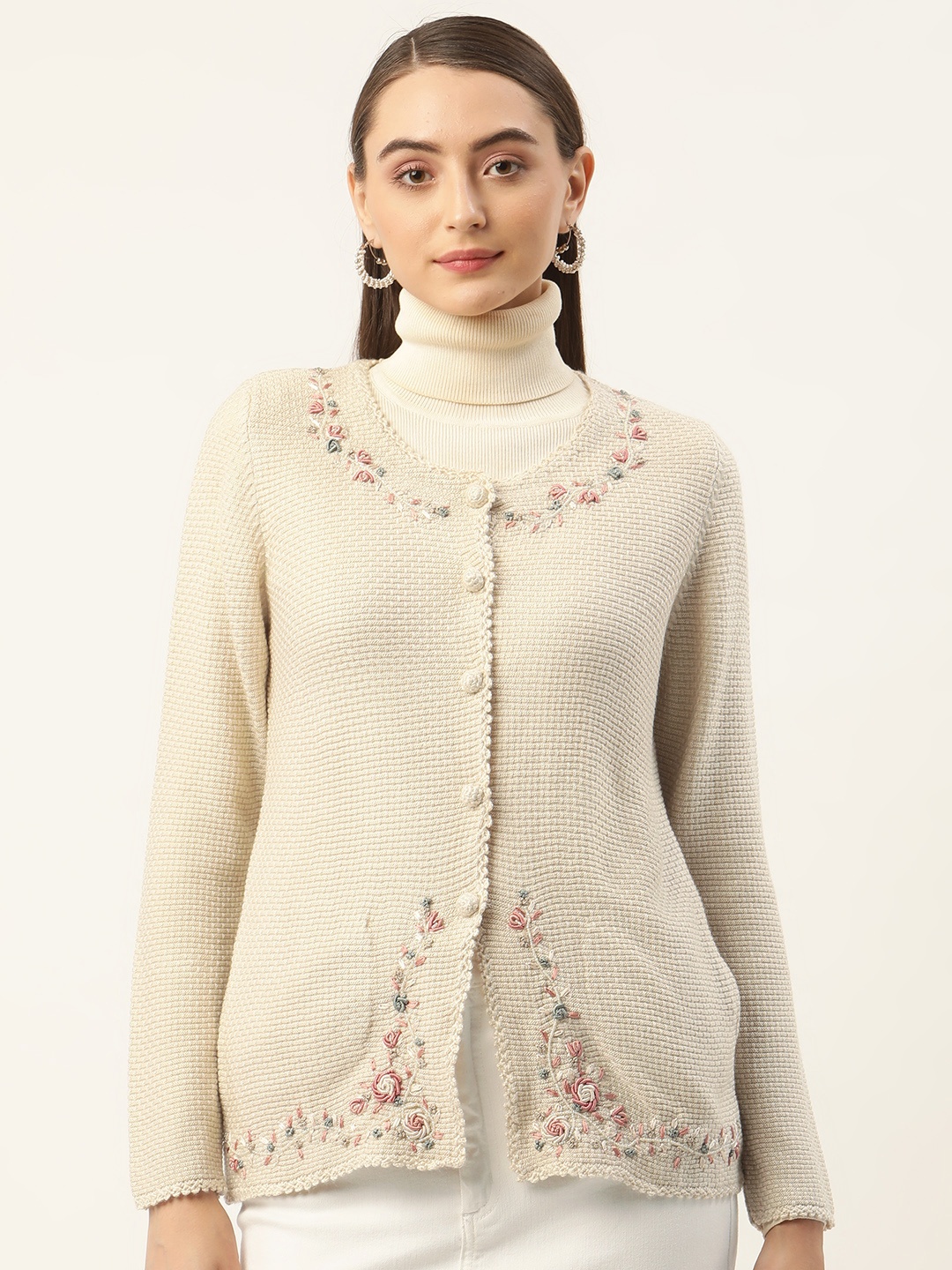 

APSLEY Women Embroidered Detail Cardigan, Beige