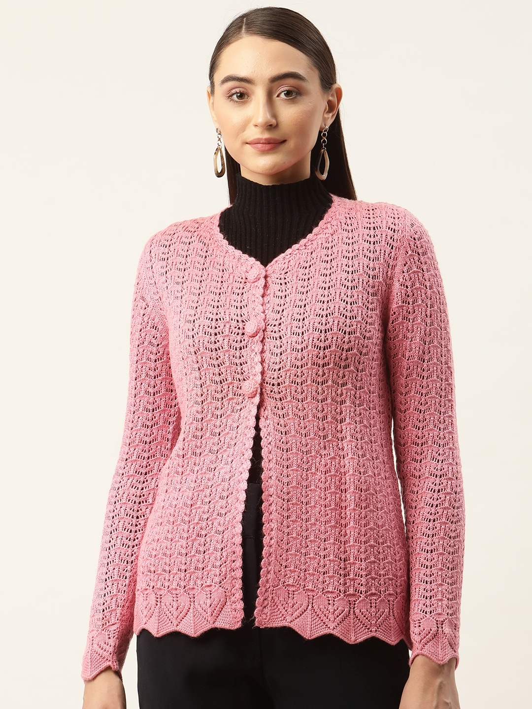 

APSLEY Women Pink Open Knit Cardigan