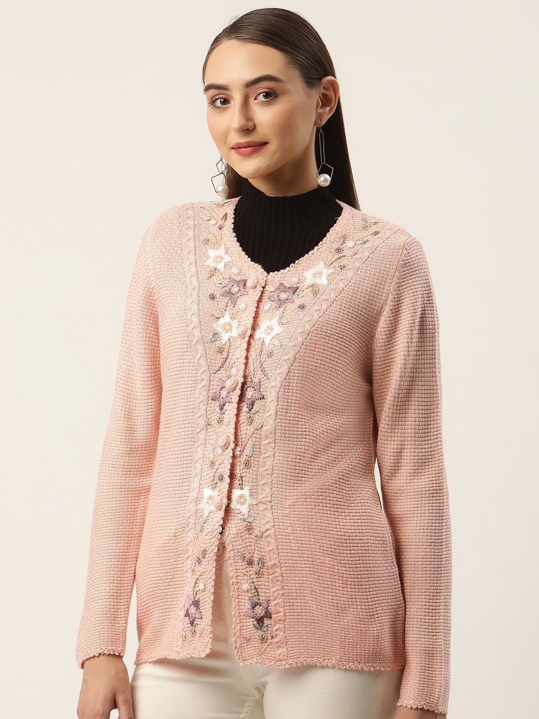 

APSLEY Women Floral Embroidered Cardigan, Pink