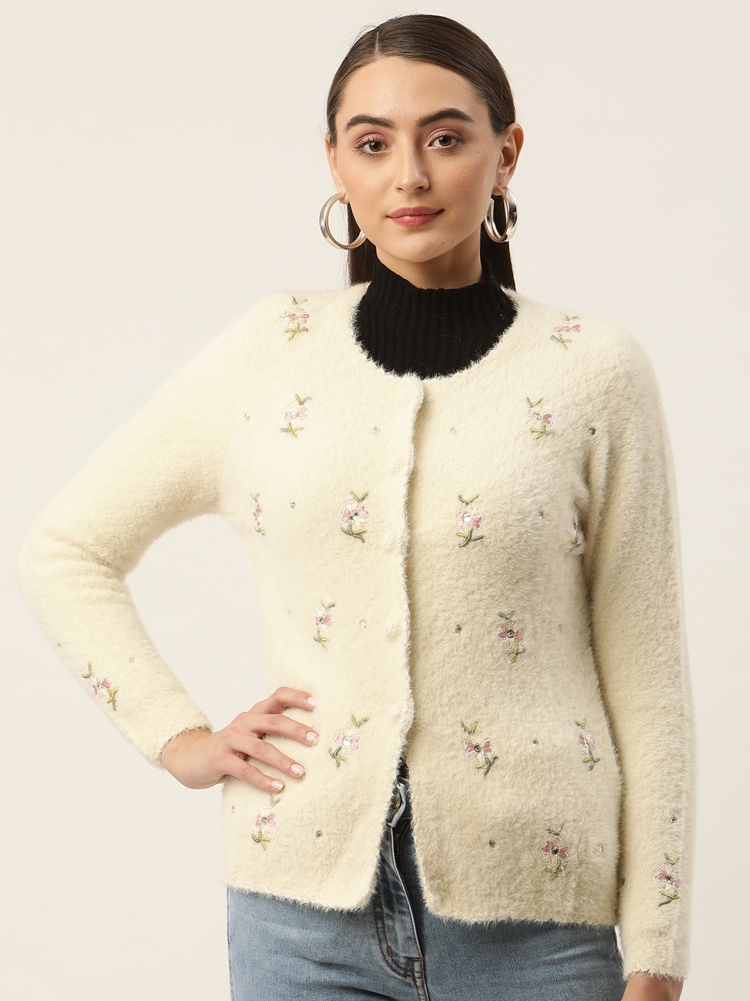 

APSLEY Women Embroidered Detail Cardigan, Off white