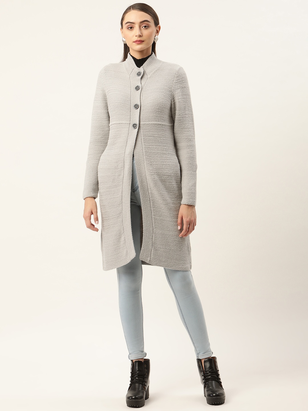 

APSLEY Women Solid Longline Cardigan, Grey