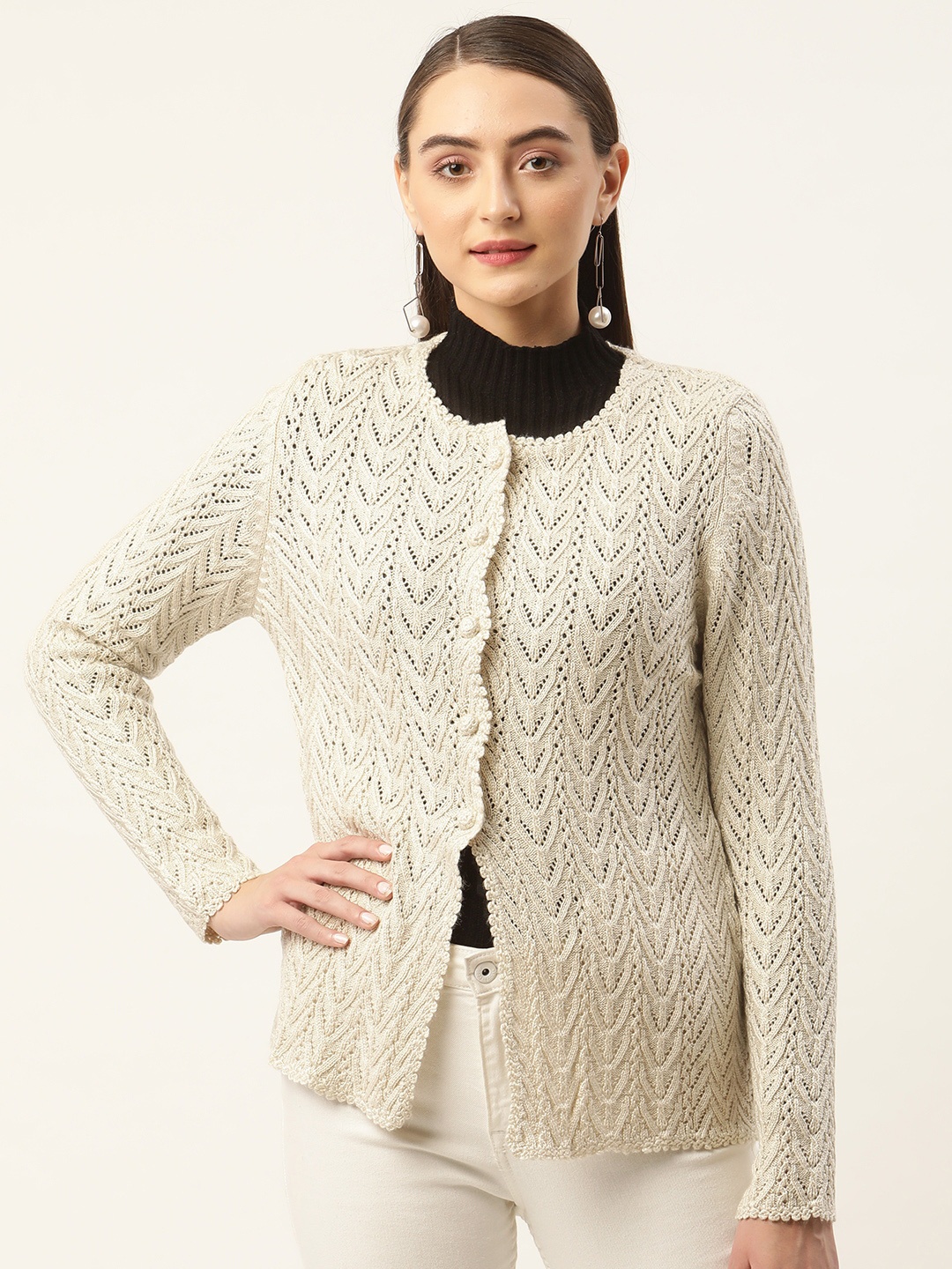 

APSLEY Women Beige Cable Knit Cardigan