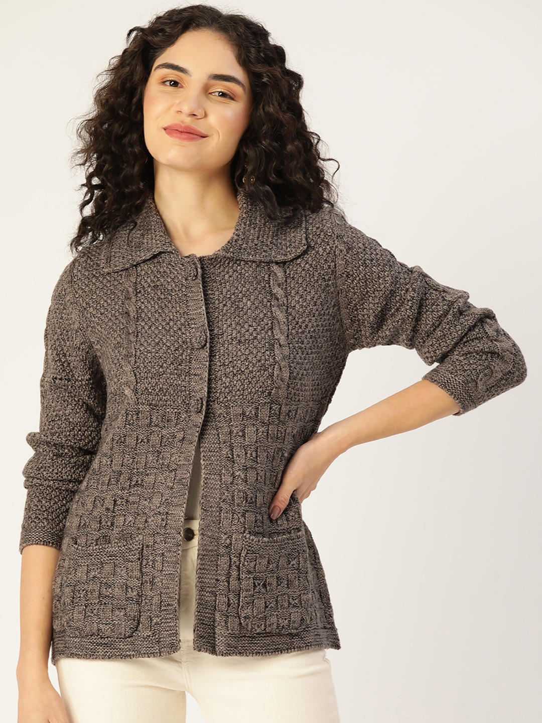 

APSLEY Women Cable Knit Cardigan, Taupe