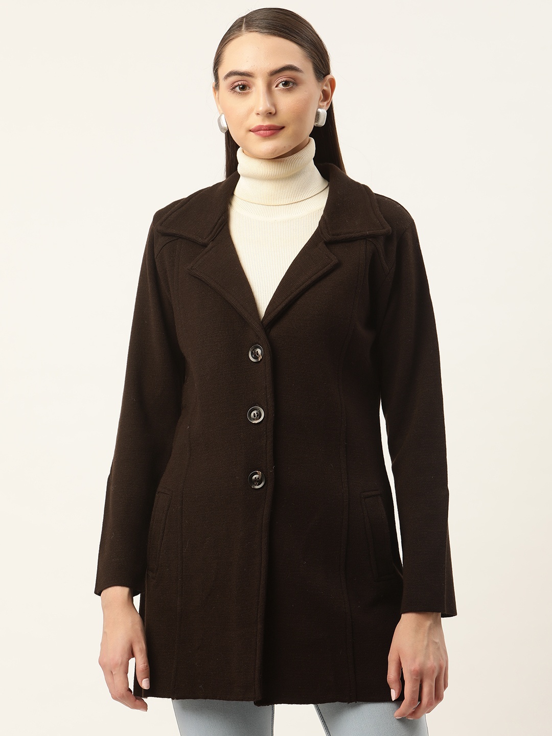 

APSLEY Women Solid Longline Overcoat, Coffee brown
