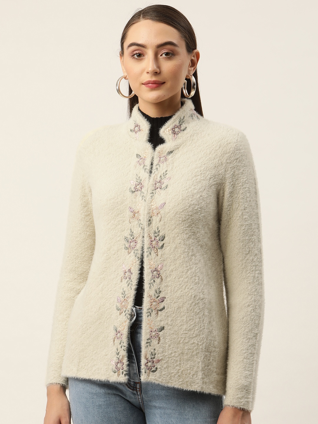 

APSLEY Women Embroidered Detail Cardigan, Off white