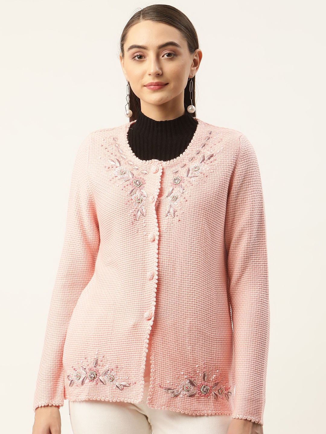 

APSLEY Women Embroidered Detail Cardigan, Pink
