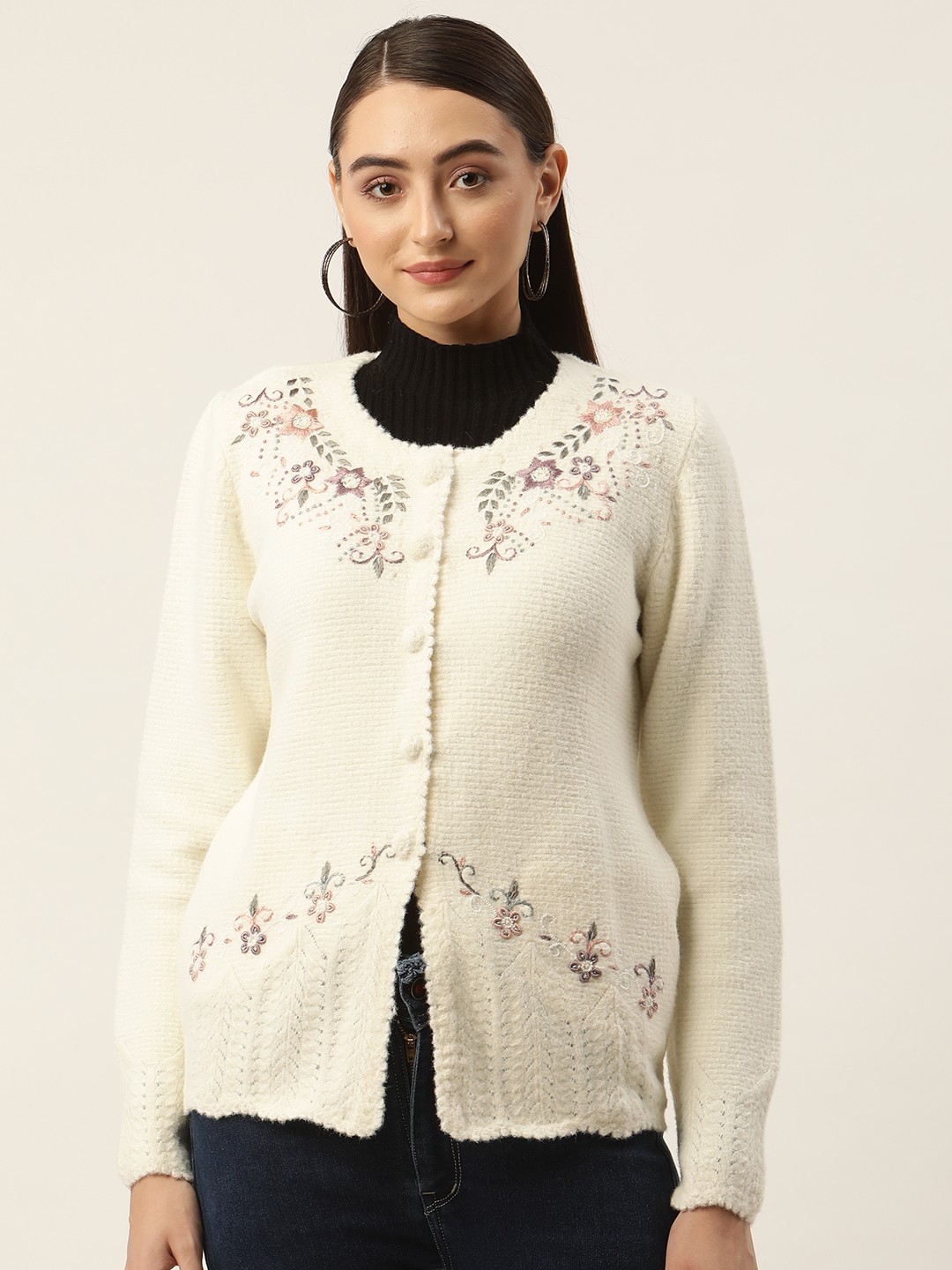 

APSLEY Women Embroidered Detail Cardigan, Off white