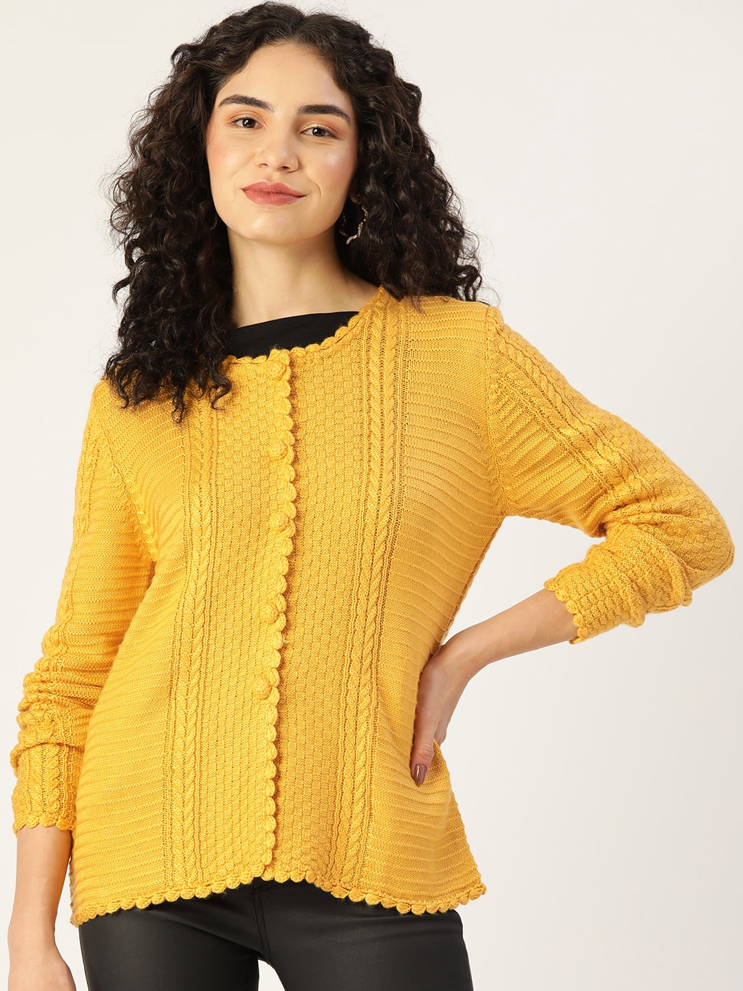 

APSLEY Women Cable Knit Acrylic Cardigan, Gold