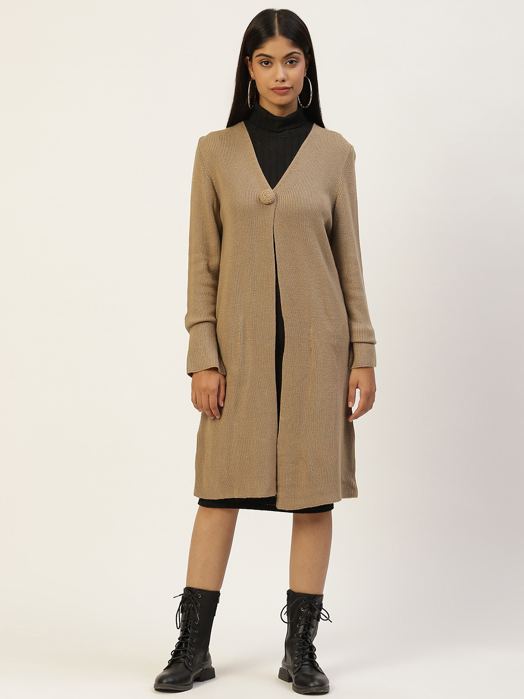 

APSLEY Women Camel Brown Longline Cardigan