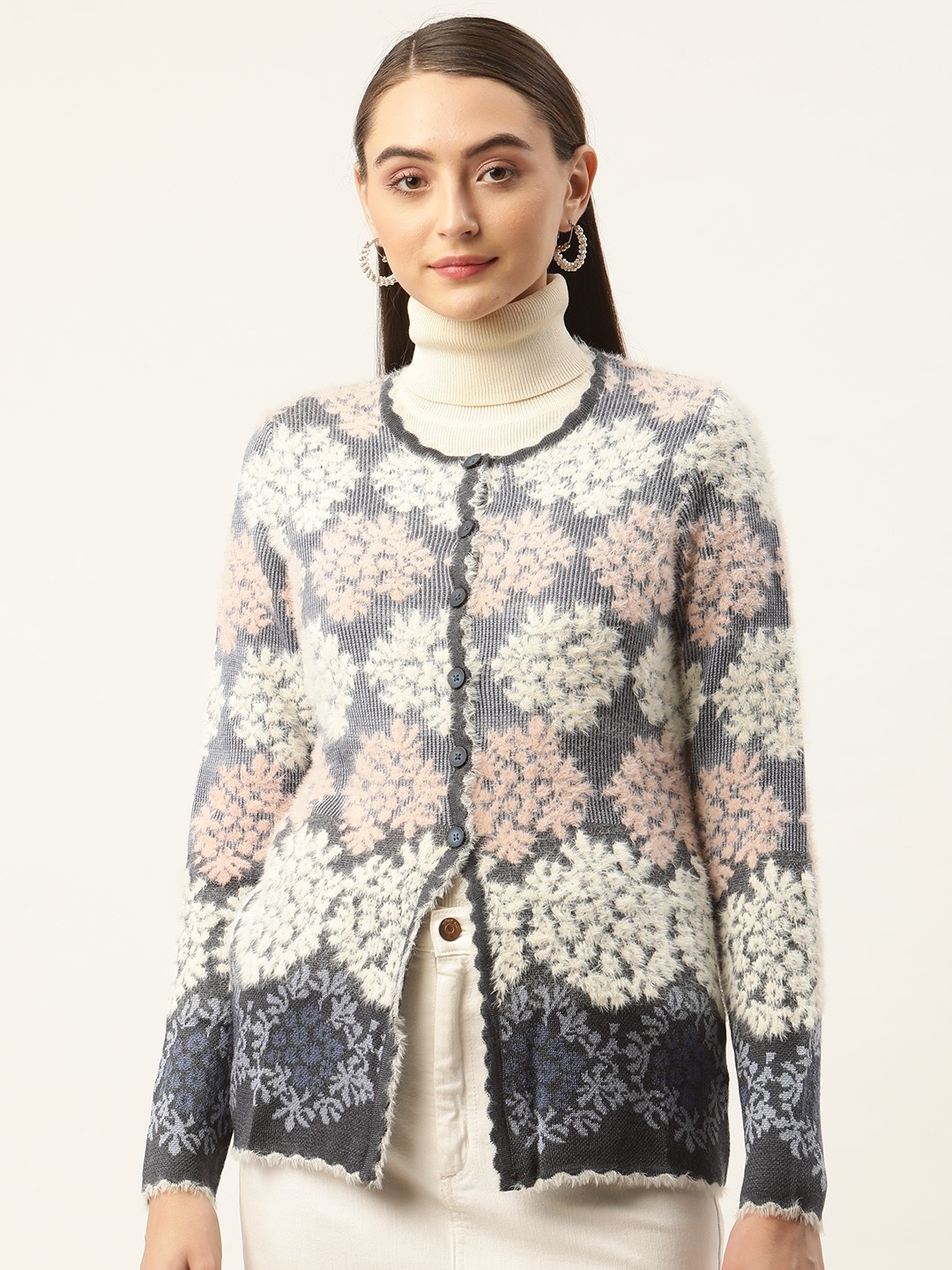 

APSLEY Women Floral Design Cardigan, Blue
