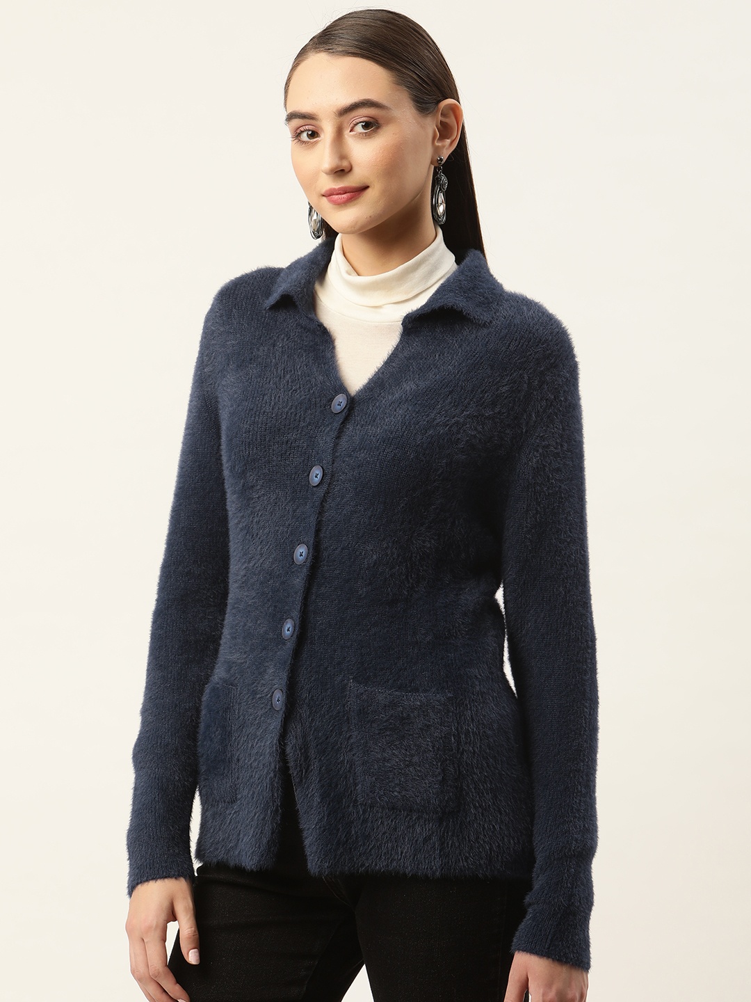 

APSLEY Women Solid Cardigan, Navy blue