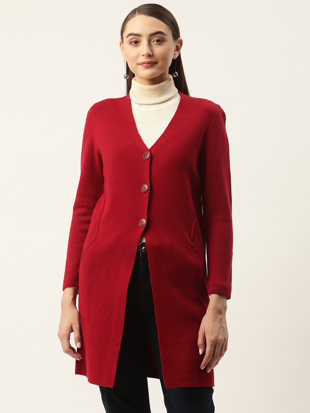 

APSLEY Women Solid Longline Cardigan, Red
