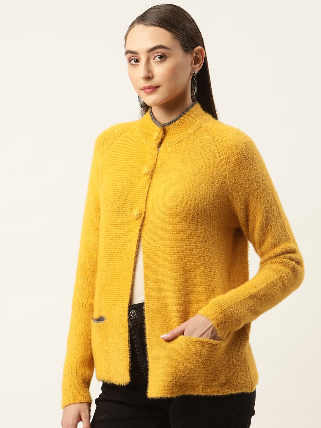 

APSLEY Women Solid Cardigan, Mustard