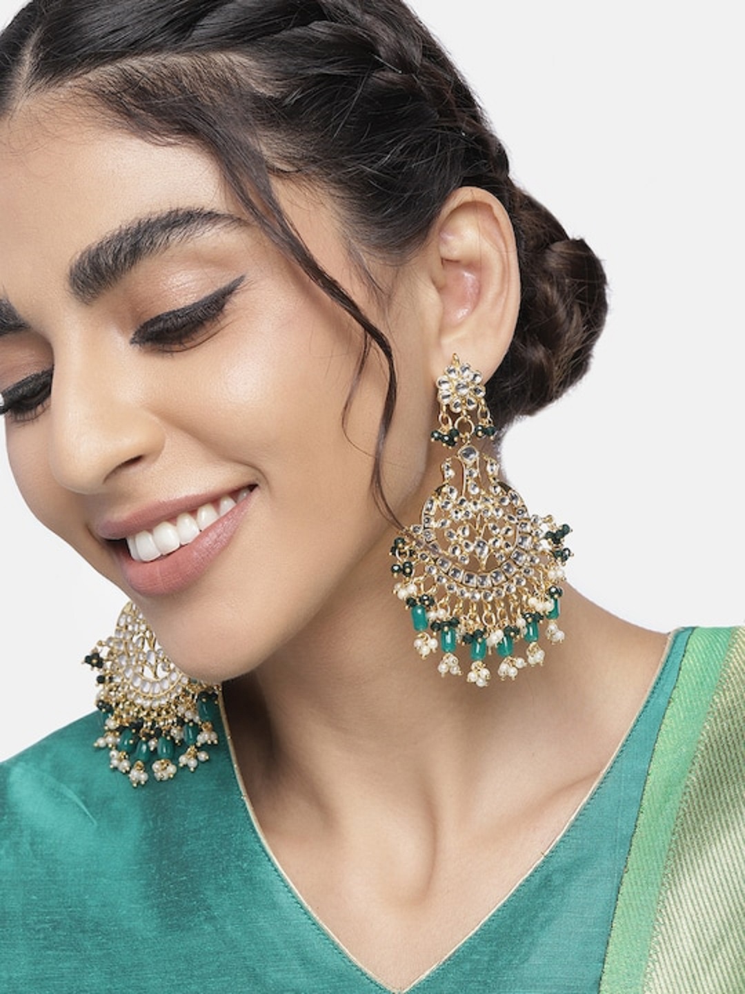 

I Jewels Green Contemporary Drop Earrings