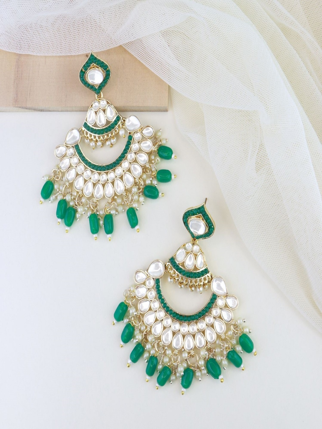 

I Jewels Green & Gold-Toned Contemporary Drop Earrings