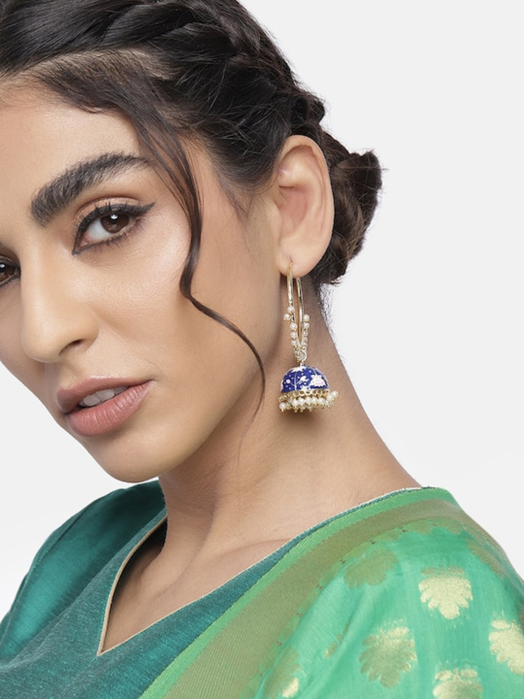 

I Jewels Gold-Toned & Blue Dome Shaped Jhumkas Earrings
