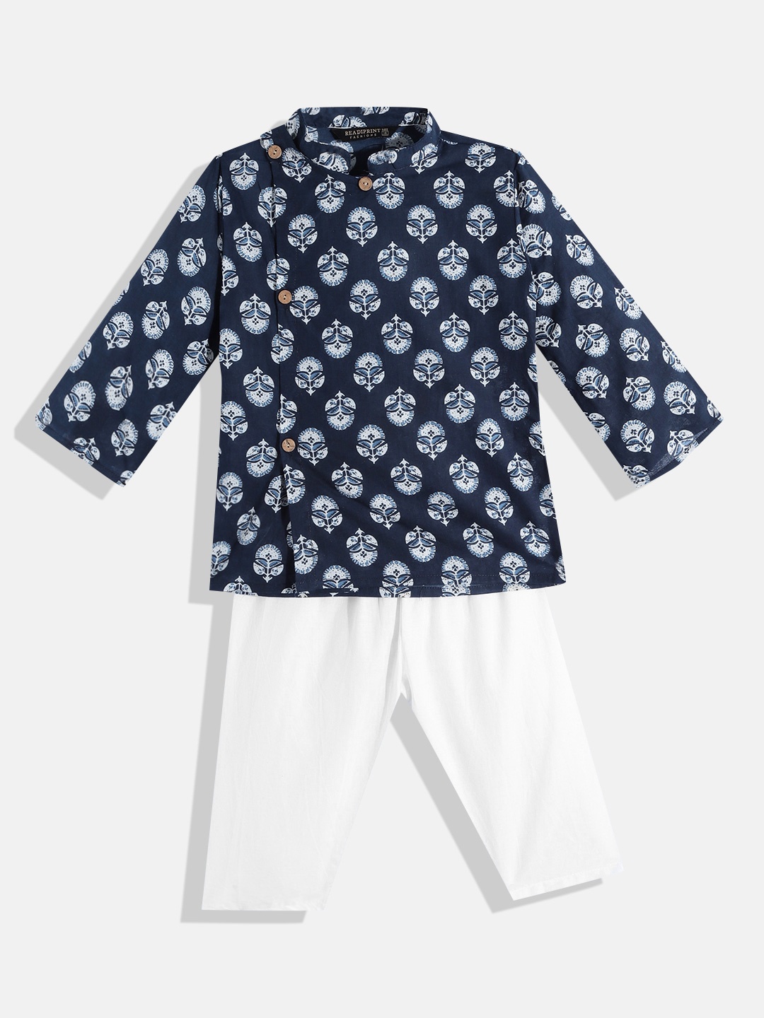 

Readiprint Boys Blue & White Floral Print Pure Cotton Kurta with Pyjamas