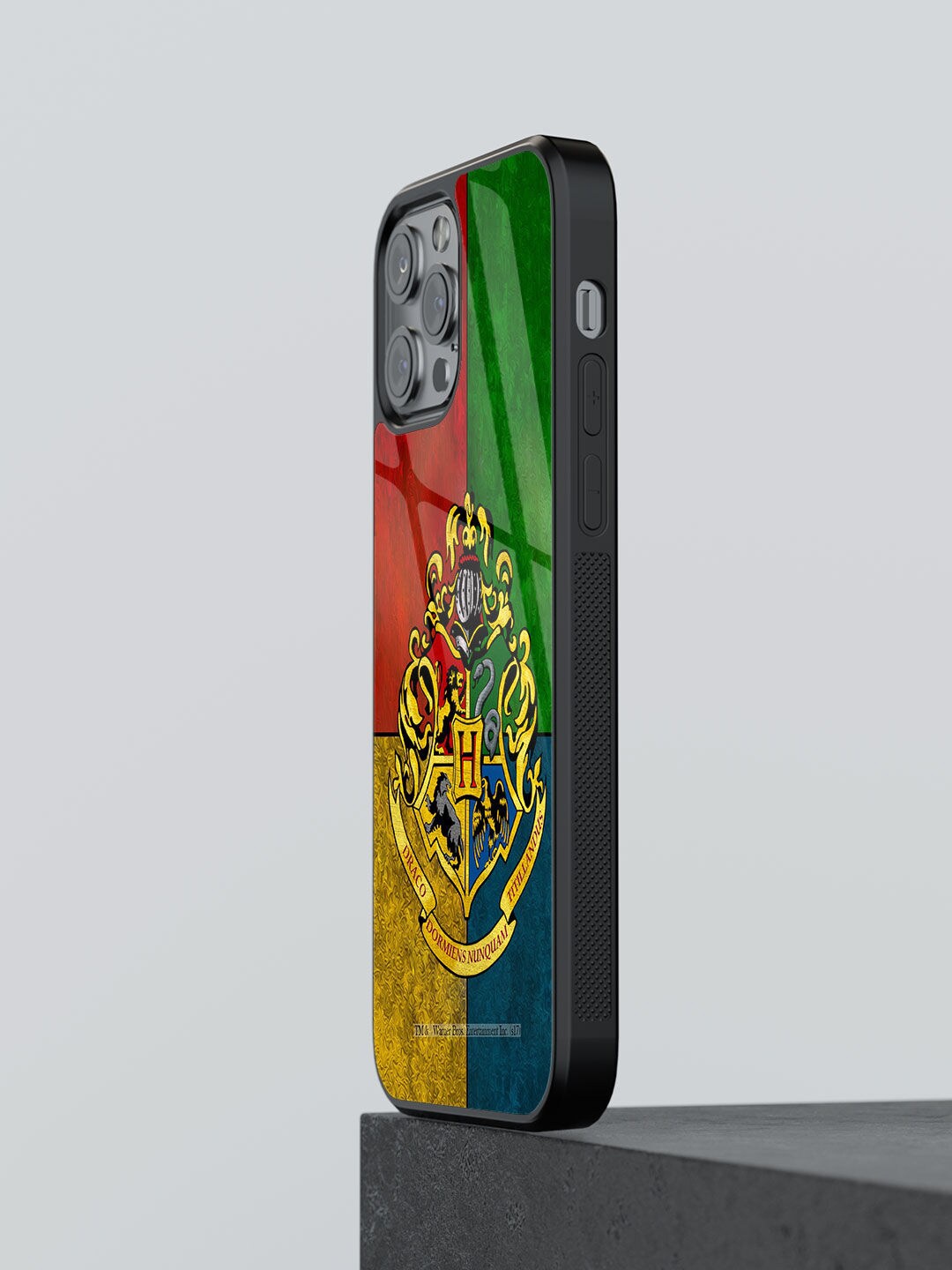 

macmerise Red & Blue Hogwarts Sigil Printed iPhone 13 Pro Glass Back Case